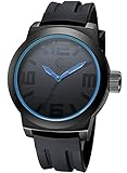 JCC S-style Men's Watch Oversized Round Quartz Movement Blue Circle Black Dial Soft Silicone Band