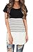 LYXIOF Women's Short Sleeve Shirts Triple Color Block Summer Tee Casual Blouse Round Neck Tunic Tops