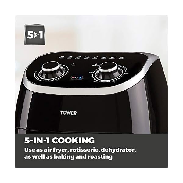 Tower-T17038-5-in-1-Air-Fryer-Oven-with-Rapid-Air-Circulation-Manual-Control-and-60-Minute-Timer-11-Litre-Black Tower T17038 Xpress 5-in-1 Manual Air Fryer Oven with Rapid Air Circulation, 60-Minute Timer, 11L, 2000W, Black