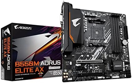 GIGABYTE B550M AORUS Elite AX (rev 1.3) Motherboard, Supports AMD AM4 Ryzen 5000 Processors, Micro-ATX, DDR4, Single M.2, SATA 6Gb/s, Realtek GbE LAN, PCIe 4.0