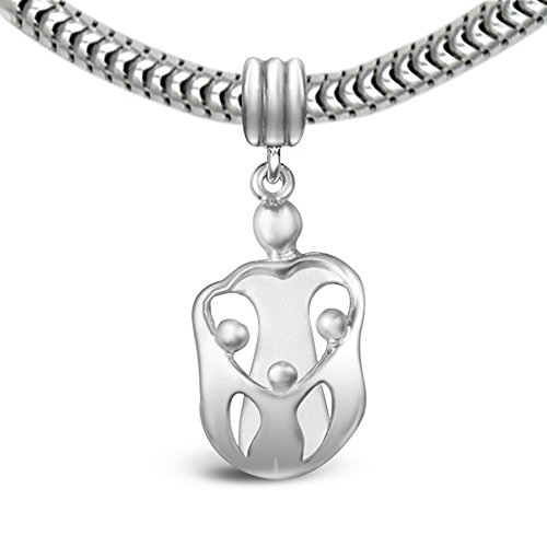 Loving Family Sterling Silver Mother Child Charm, 3 Children