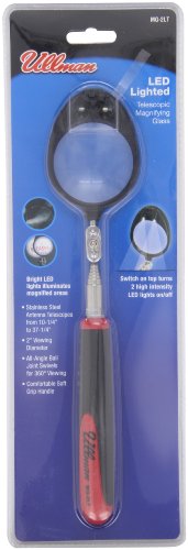 Ullman MG-2LT LED Telescoping Magnifying Glass with Stainless Steel Handle, 2" Viewing Diameter