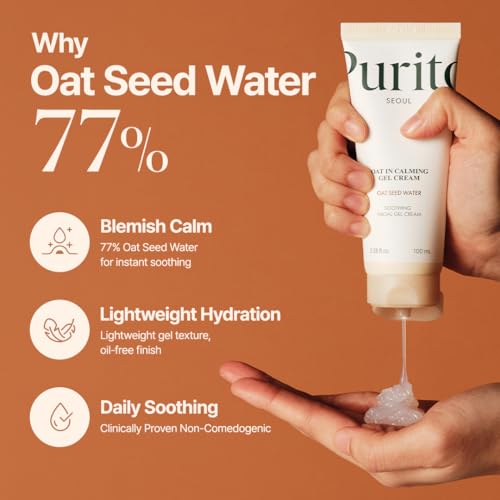 PURITO Oat Calming Gel Cream | Face Moisturizer for Blemish Calm & Lightweight Hydration | All skin types, sensitive and blemish-prone skin | Non-Comedogenic | Korean Skincare, 100mL, 3.38 fl.oz