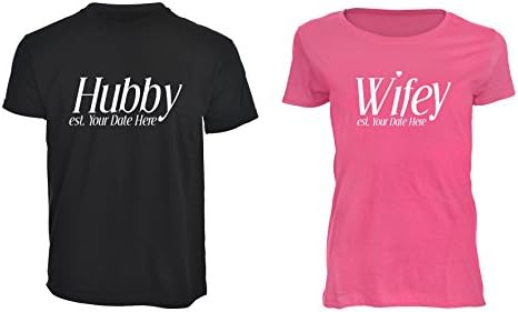 Supergoodies Mr and Mrs T Shirts Pink and Black Hubby Wifey Heart - Couples Relationship Wedding Gift