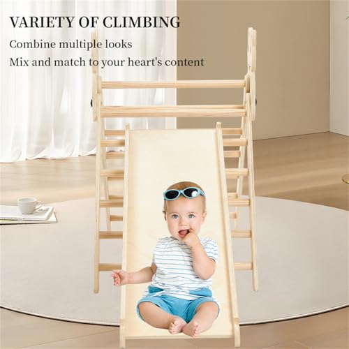 AM ANNA Pikler Triangle Set for Toddlers Climbing Toys Indoor, 7 in 1 Toddler Climbing Toys Indoor, Montessori Foldable Climbing Set, Wooden Climbing Toys for Toddlers 1-3 (Wood)