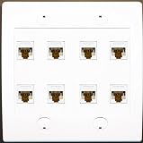 RiteAV 8 Port Flat Dual 2 Gang Ethernet Cat6 RJ45 Network Wall Plate - White