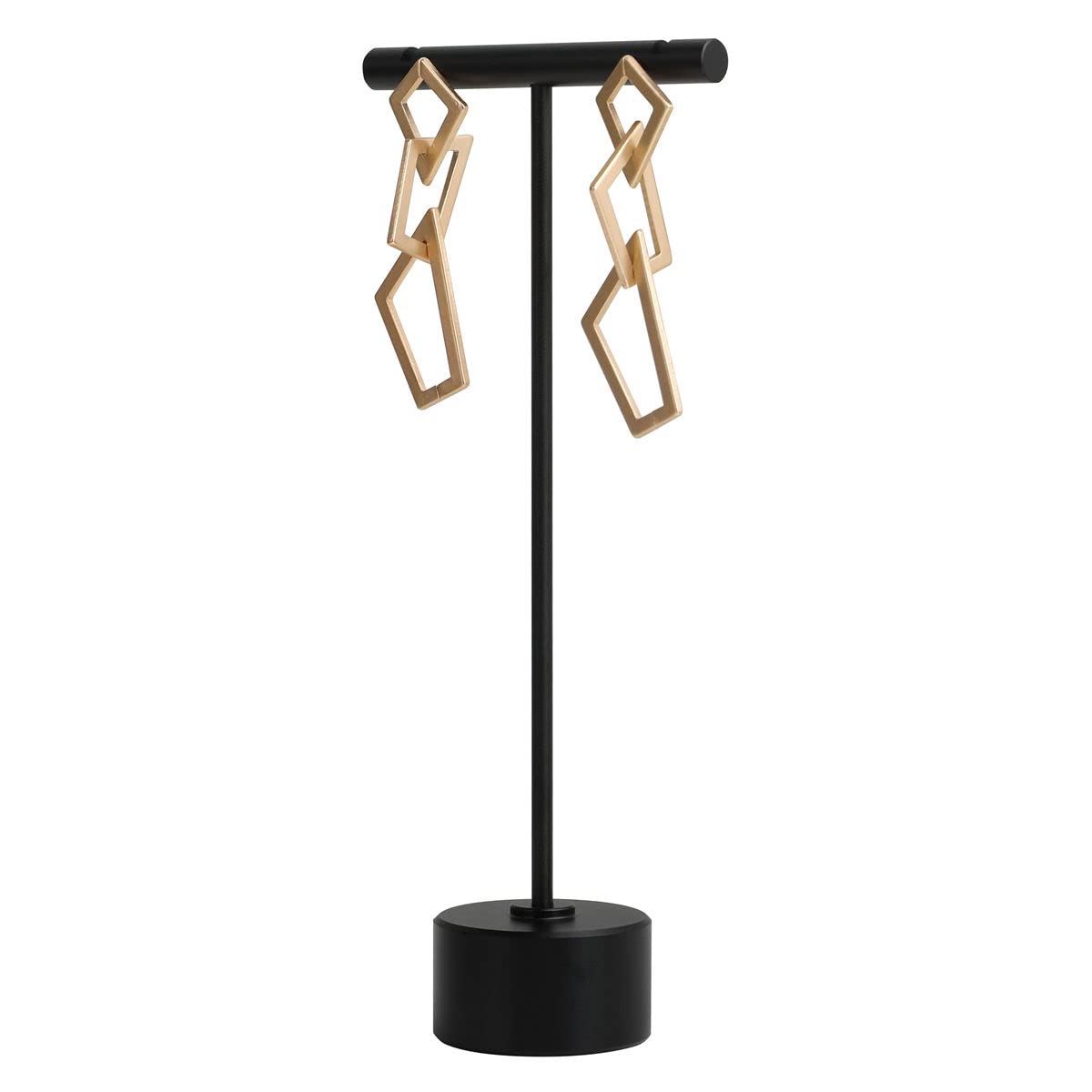 GemeShou Black Metal T Bar Earring Display Stand for show, Single Pair Earring Display holder, Tabletop Jewelry Tower Holder for Girl Women, Online Store Photography【Black-Round-Height 13.5cm】