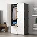KOUSI Portable Closet Wardrobe Closet Clothes Closet Bedroom Armoire Storage Organizer with Doors, Spacious & Sturdy, Extra Space & Durable Black, 5 Cubes 1 Hanging Clothes