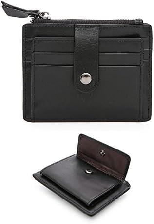 Slim Leather Wallet for Men RFID Blocking Minimalist Credit Card Sleeves Holder with Zipper Pocket and ID Window (Black)