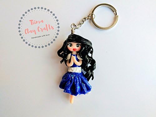 Blue dress polymer clay doll charm keyring