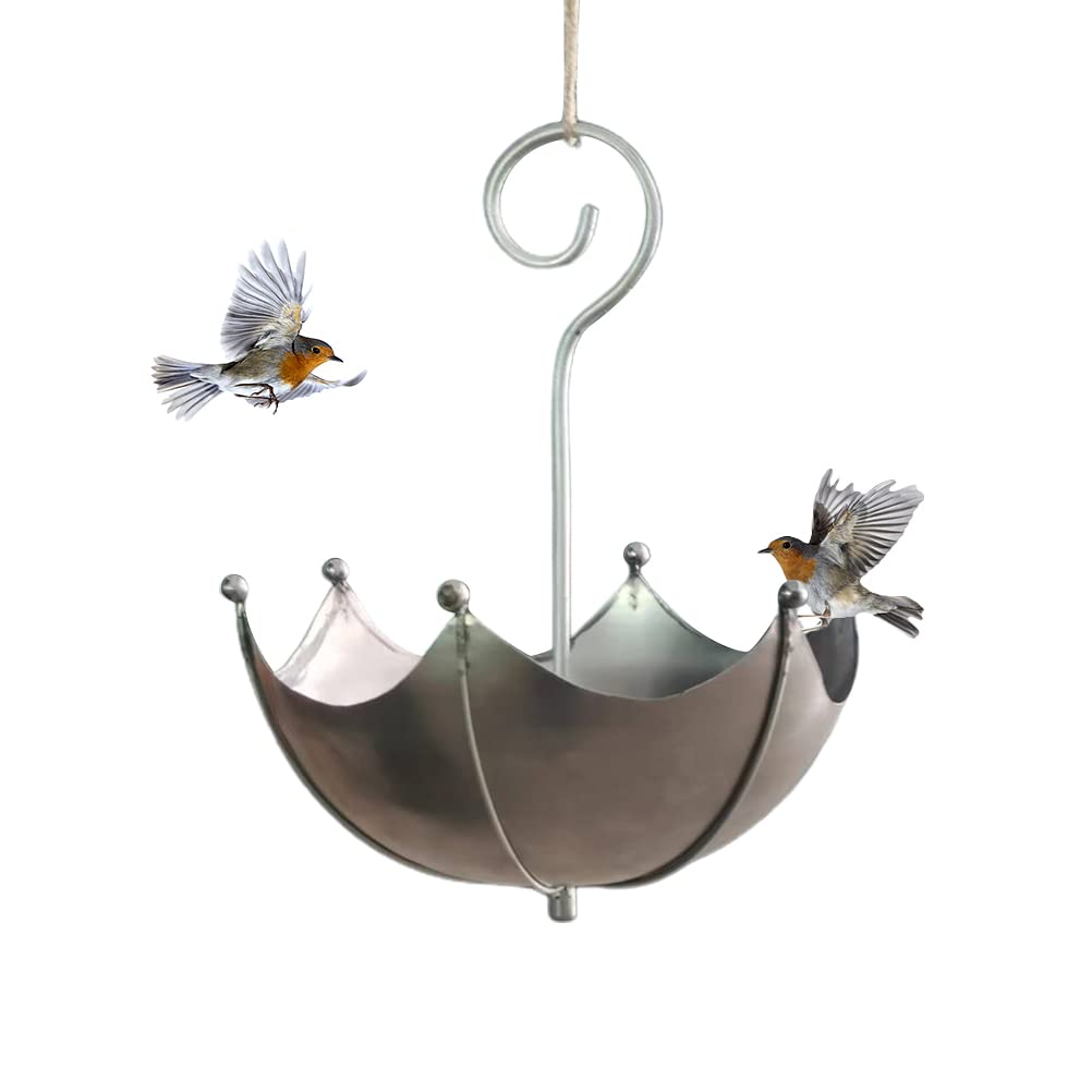 Hanging Bird Feeder, Umbrella Shaped Bird Trough Outdoor Retro Bird Feeder Bird Bath Hanging Tray for Outdoors Garden Yard Decoration