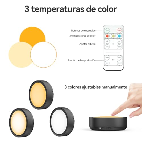 Sunsign Luz de Armario LED con Control Remoto, 3 temperatura de color Luz LED de Armariocon, Batería recargable, Regulable y temporizada, para Pasillos, Escaleras, Sótano, (Negro)