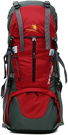 65L Travel, Hiking, Camping, Hunting Large Internal Frame Backpack By MMO โ Rip Stop Fabric โ Side Pockets โ Adjustable Height Torso โ Cushioned Shoulder Straps (Red)