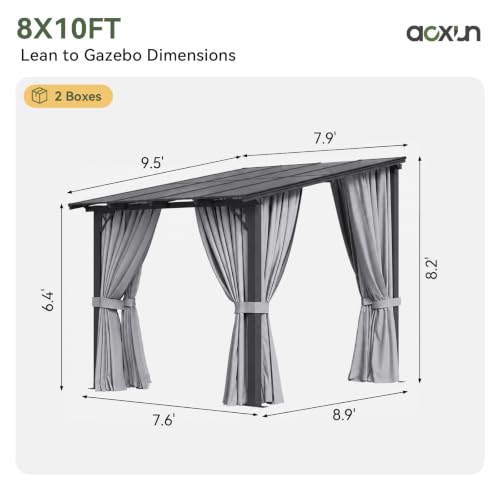 Aoxun 8x10FT Lean-to Pergola with UV Roof, Privacy Curtains & Netting for Patio image 16