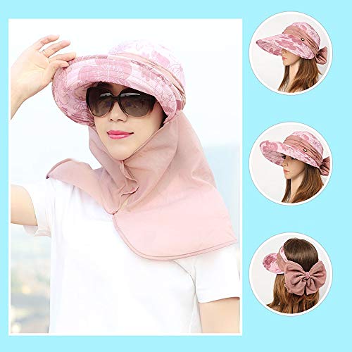 Byx- Hat - Ladies Summer Sun Hat Foldable Outdoor Windproof Facial Neck Sun Hat Riding Electric Vehicle Omni-Directional Sunshade Sun Hat (4 Colors) -Beach hat (Size : Pink) - Thumbnail 2