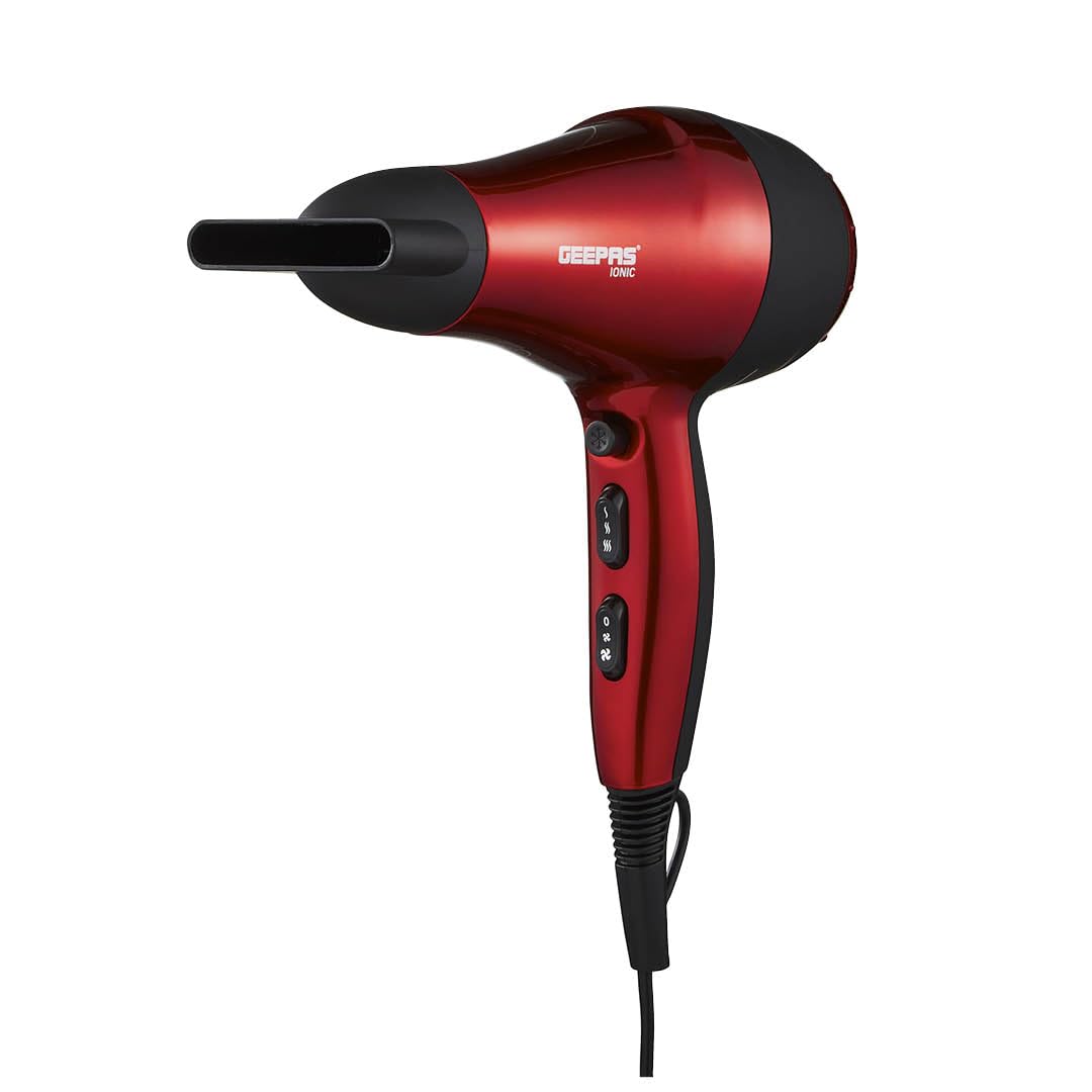 GEEPAS 2000W Powerful Hair Dryer – 2-Speed & 3 Temperature Settings – Salon Quality with Cool Shot Function for Frizz Free Shine – Portable Elegant Hair Dryer with Ionic Function – 2 Years Warranty