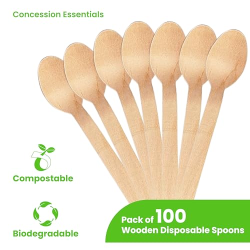 100 Pack Disposable Wooden Forks - 6.25 Inch Eco-Friendly Birchwood Utensils Compostable