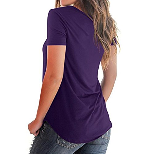 Women's Plus Size Shirt Tops Casual Short Sleeved Solid Criss Cross Front V-Neck T-Shirt Tops (US12=TagXL, Purple) - Thumbnail 2