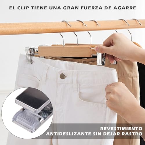 MXCOCO 10Pcs Perchas para Pantalones con Clip, Clip Pantalones Antideslizantes con Distancia Ajustable, Clips de Goma sin Arrugas, Perchas de Acero Inoxidable con Gancho Giratorio para Faldas y Jeans