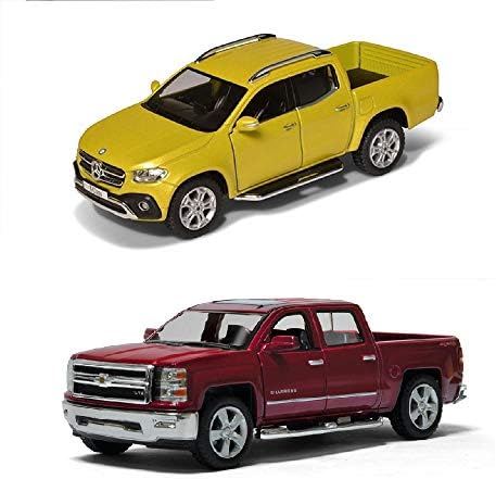 Flying Toyszer Kinsmart 5" Diecast Metal 2017 Mercedes-Benz X-Class Double Cab Pickup Truck and 2014 Chevrolet Silverado Car, Pack of 2, Assorted