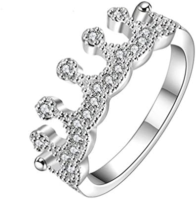 DUOKA Women's Princess Crown Crystal CZ 925 Sterling Silver Plated Brand Ring Jewelry Size 8
