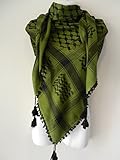 Dk Green Olive Black Embroided Arab Shemagh Head Scarf Neck Wrap Cottton Unisex