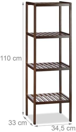 Relaxdays Bamboo Bath Rack with 4 Shelves, HxWxD: 110 x 34.5 x 33 cm, Tall Freestanding Shelving Unit, Wooden Shelves, Dark Brown - Image 4