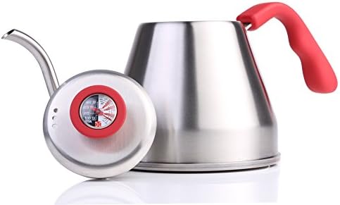 Pour Over Kettle | Thermometer, Gooseneck Spout, Heat-Resistant Handle, 1.2 liter Brushed Stainless Steel Body for Water, Coffee, Tea or Hot Toddy by The Elan Collective ( Hot Salmon)