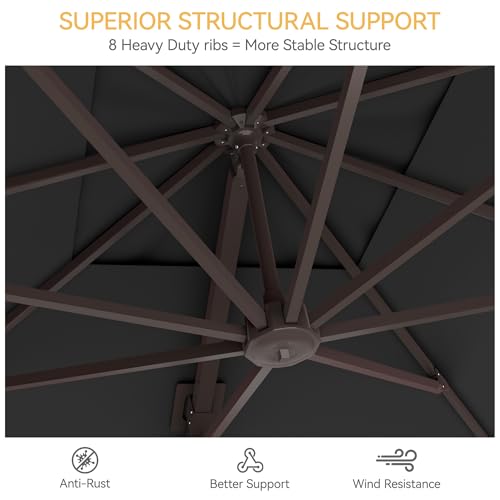 9x12 FT Patio Umbrella with base, Large Cantilever Rectangular Double Top Heavy Duty Offset Umbrellas with 360° Rotation, Outdoor shade for Garden Deck Pool, Gray