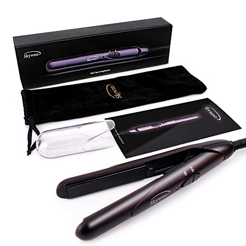 Mini Hair Straightener, Travel Flat Iron Dual Voltage 3/4 Inch Nano-diamond Ceramic Tourmaline, Small Lightweight & Portable Travel Size Straightening Iron for Men & Women, Purple