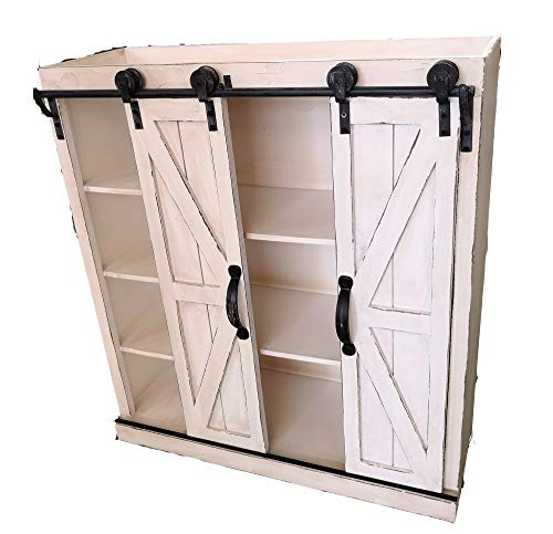 Sliding Barn Door Wall Storage Cabinet Freestanding Console Cabinet Buffet Modern Farmhouse Sideboard Organizer Distressed Furniture Wood Fully Assembled Shabby Chic 29.1 x 12.4 x 31.9 inches White