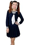 Womens 2pcs Sailor School Uniform Dress Japanese Anime Lolita Sailor Suit