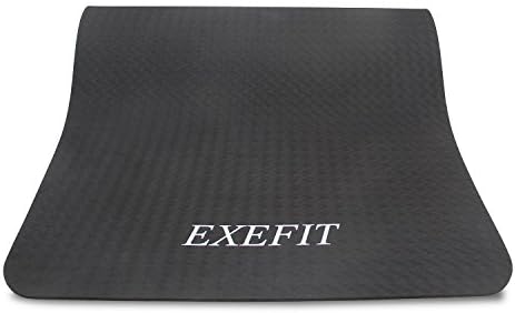 EXEFIT TPE Yoga Mat Eco Friendly &amp; Comfort &amp; Anti-tear &amp; High Density &amp; Antiseptic &amp; Avoid Sore Knees for Pilates Stretching &amp; Toning Exercise with Carrying Strap(BLACK)