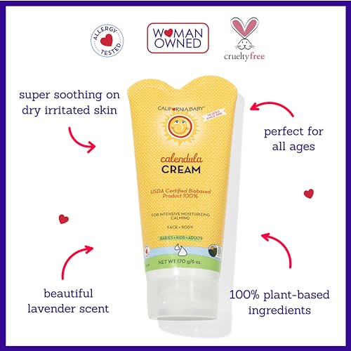 California Baby Calendula Cream | 100% Plant-Based Moisturizer | Lavender Baby Lotion | Face Moisturizer For Dry Skin | Hypoallergenic | 6 oz / 170g