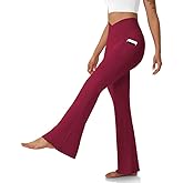 DLOODA Women's Flare Leggings with Pockets Crossover High Waisted Bootcut Yoga Pants Tummy Control Bell Bottom Leggings
