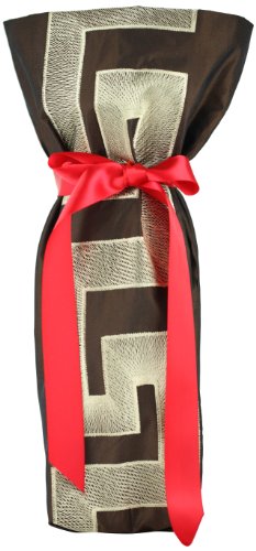 CHC-Beverly Hills VERSACE, High End Wine/ Champagne Fabric Gift Bag Brown-Gold and Red Ribbon One Size