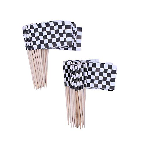Black and White Checkered Racing Flag Picks Food Fruit Toothpicks Cocktail Sticks Cupcake Toppers Party Decorations, 100 Count - Thumbnail 3