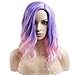 BERON 14 Inches Pink Purple Wig for Women Short Culy Wig Pink and Purple Wigs Bob Wig for Daily and Party Wig Cap Include