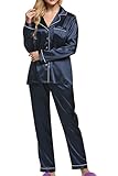Ekouaer Women's Classic Satin Pajama Set - Long Pjs S-XXL