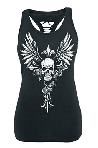 Dellytop Women Summer Sleeveless T Shirt Racerback Skull Printed Vest Tank Top