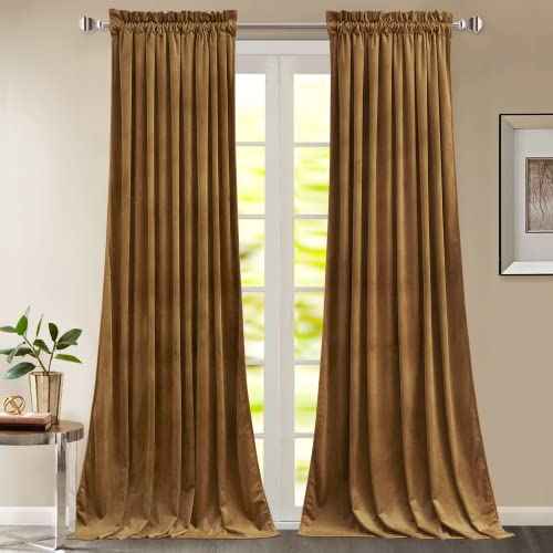 StangH Goudbruin fluwelen gordijnen kamer verduistering privacy thermisch geïsoleerde gordijnen 52 inch B x 96 inch L 2 panelen