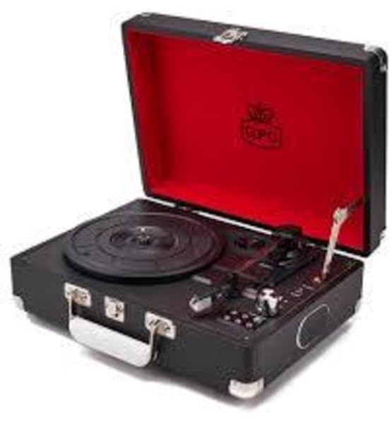 gpo piccadilly matte black turntable with speakers