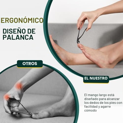 Cortaúñas de cabeza en ángulo para uñas gruesas - cortauñas con recogedor, ergonómico alicates uñas pies de acero inoxidable, cortauñas pies para hombre y mujer grande (negro)