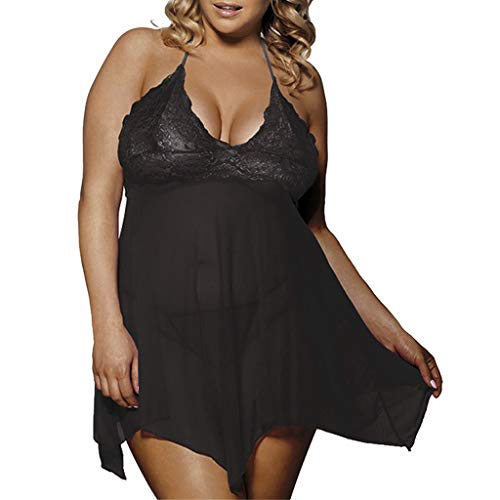 Valentine's Best Gifts for Sex!!!Hennta Sexy Fat Women Plus Size Halter Lace Lingerie Dress G-String Underwear Set