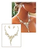 Christina Collection Pearl Crystal Branch Flower and Vine Necklace Set Fashion Jewelry Boxed (#159)