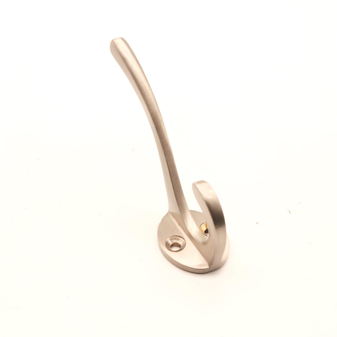 Infinity Decor Victorian Style Solid Brass Wall/Door Mounted Coat Hook for Hanging Hat, Clothes, Scarf, Key, Robe, Bag in Satin Nickel 87mm- Heavy Duty with Premium Quality