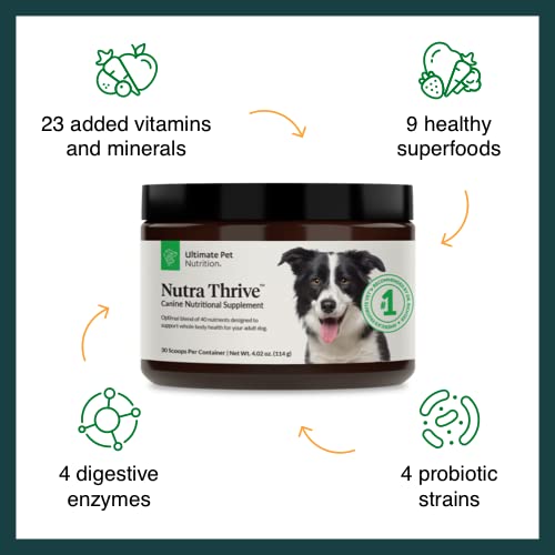 ULTIMATE PET NUTRITION NUTRA THRIVE CANINE, 40-IN-1 NUTRITIONAL POWDER SUPPLEMENT FOR DOGS WITH DIGESTION AND IMMUNE SUPPORT, VITAMINS, MINERALS, PROBIOTICS, ENZYMES, 30 SCOOPS