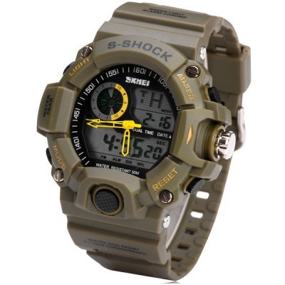 Nollimet Multi Function Military S-shock Sports Watch Led Light Analog Digital Waterproof Alarm Green