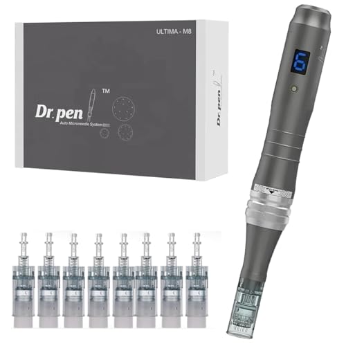 Dr. pen M8 Microneedling Pen, Professional Skin Care at Home with 8 Sterile Cartridges, 6 Adjustable Intensity Levels & 0-2.5 mm Settings, Anti-Ageing, Wrinkle Reduction, Acne Scars Elimination