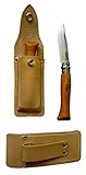 #6 Opinel Carbon Steel Folding Knife w/ Beechwood Handle and Leather Sheath